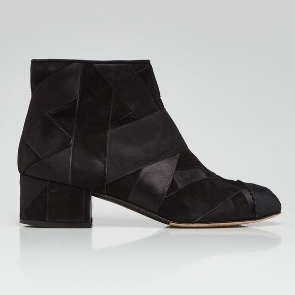 Chanel Black Suede/Fabric Ankle Booties Size 4.5/35 - Picture 3 of 4